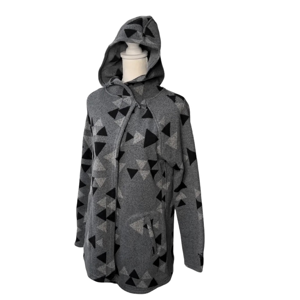 The North Face Crescent Wrap Hooded Jacket Aztec Print Grey Soft Fleece Womens